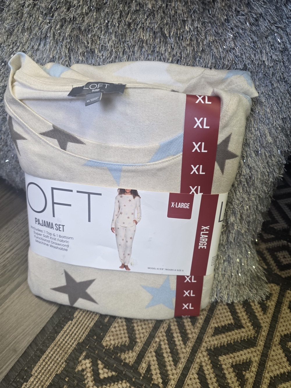 LOFT Cream Pajama Set with Light Blue & Gray Stars